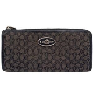 COACH Black Gray Canvas SLIM ZIP WALLET IN SIGNATURE
